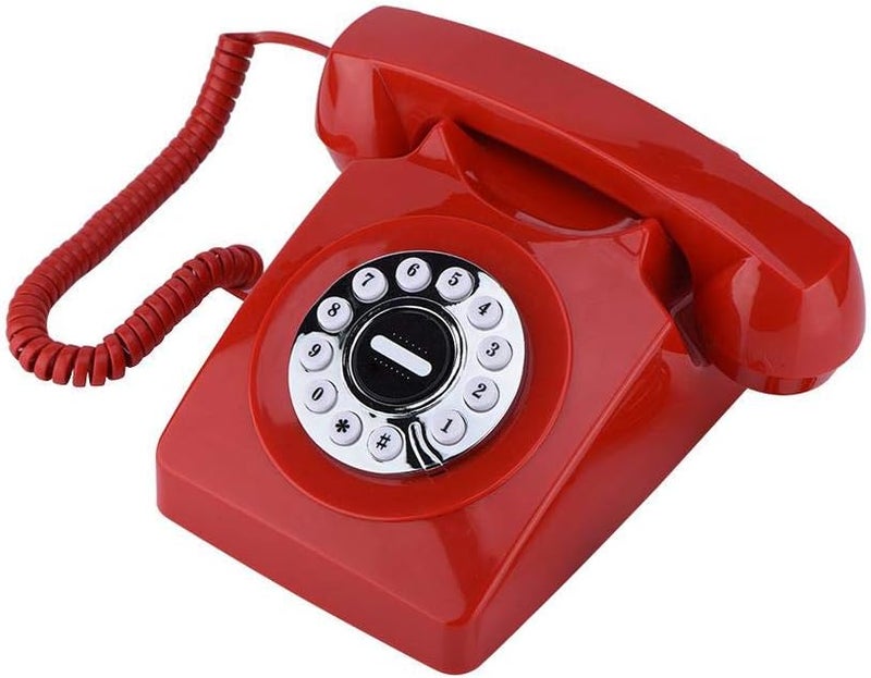 woobles Retro Landline Phone, Western Style Vintage Vintage Phone, Home Office Table Phone, Desktop Phone(Red) - Image 5